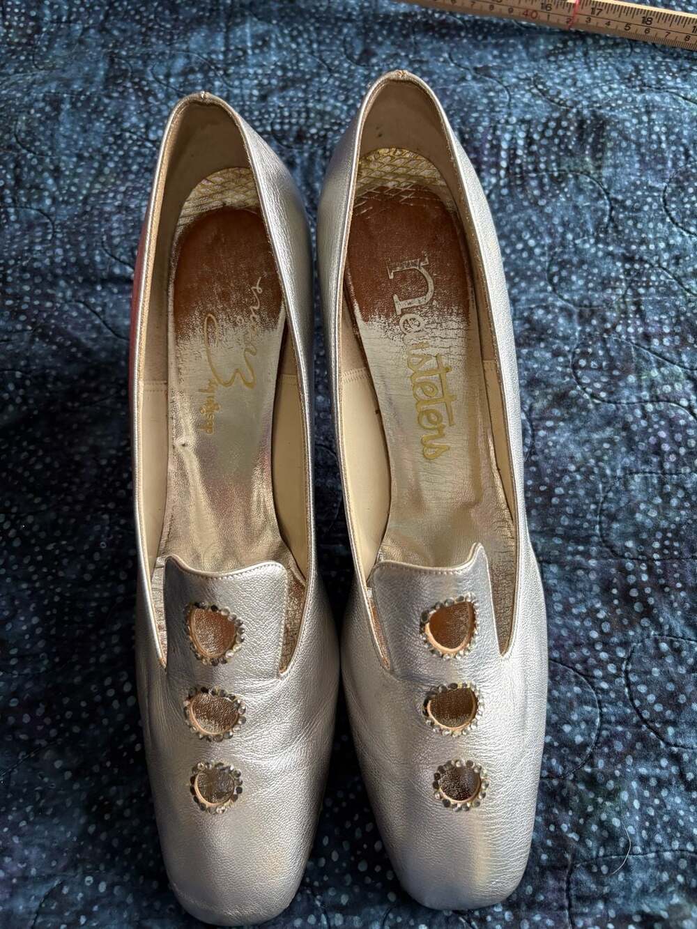 Vintage Neusteters Silver Metallic Kitten Heels with Rhinestone Details